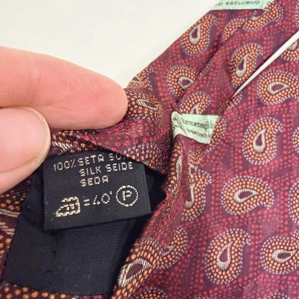 Ermenegildo Zegna 100% Silk Paisley Tie Red with Print